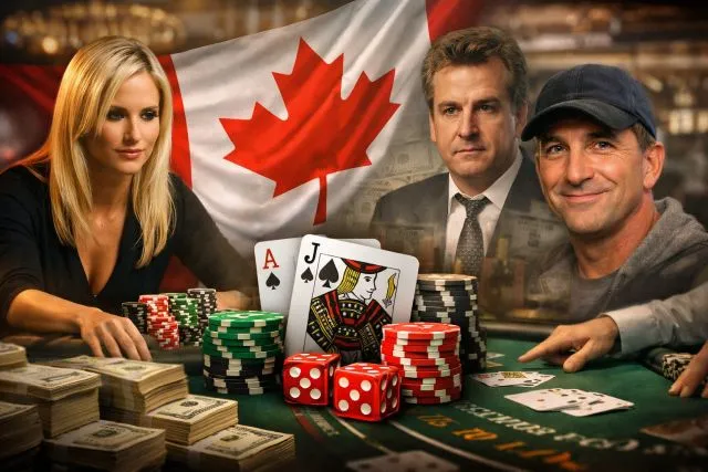 Ilustración editorial sobre referentes canadienses del blackjack y su impacto en la cultura del juego