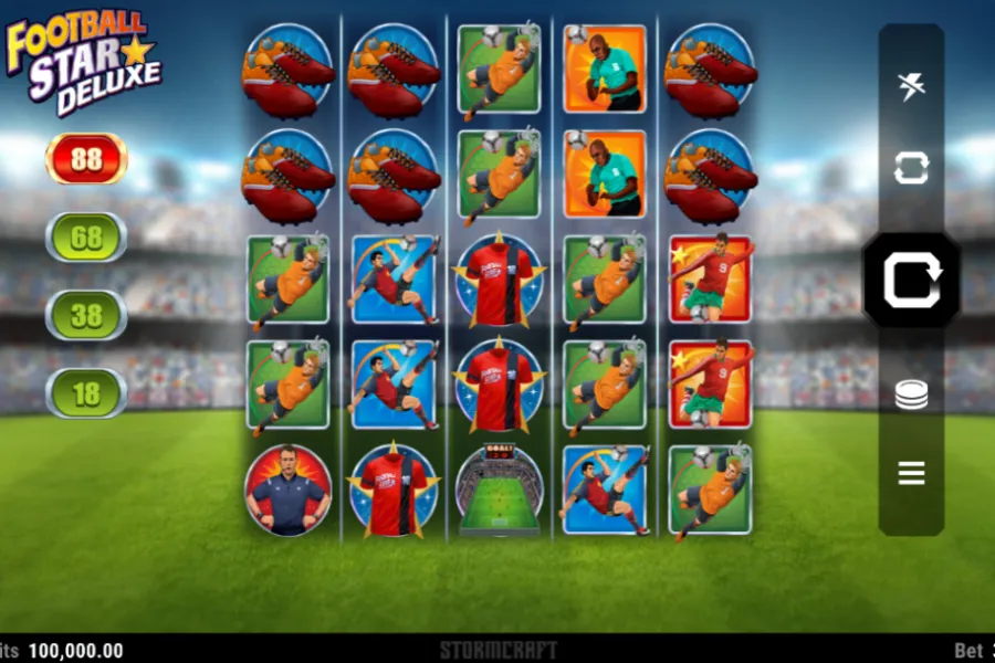 Imagen de Football Star Deluxe con interfaz moderna y símbolos de campeonato