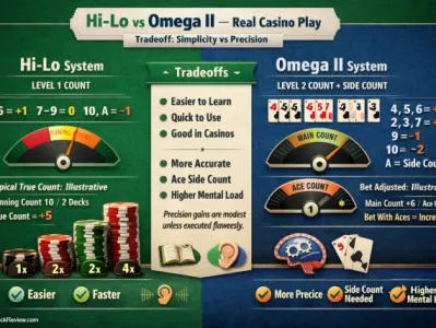 Hi-Lo y Omega II: diferencias prácticas entre dos sistemas de conteo en blackjack