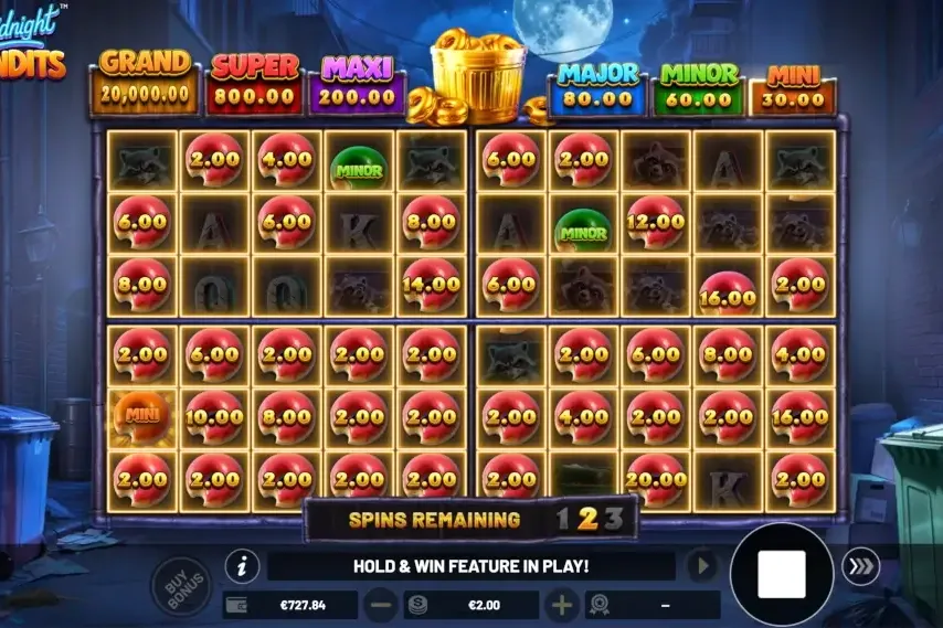Bonus Hold & Win de Midnight Bandits con expansión del tablero hasta una cuadrícula amplia