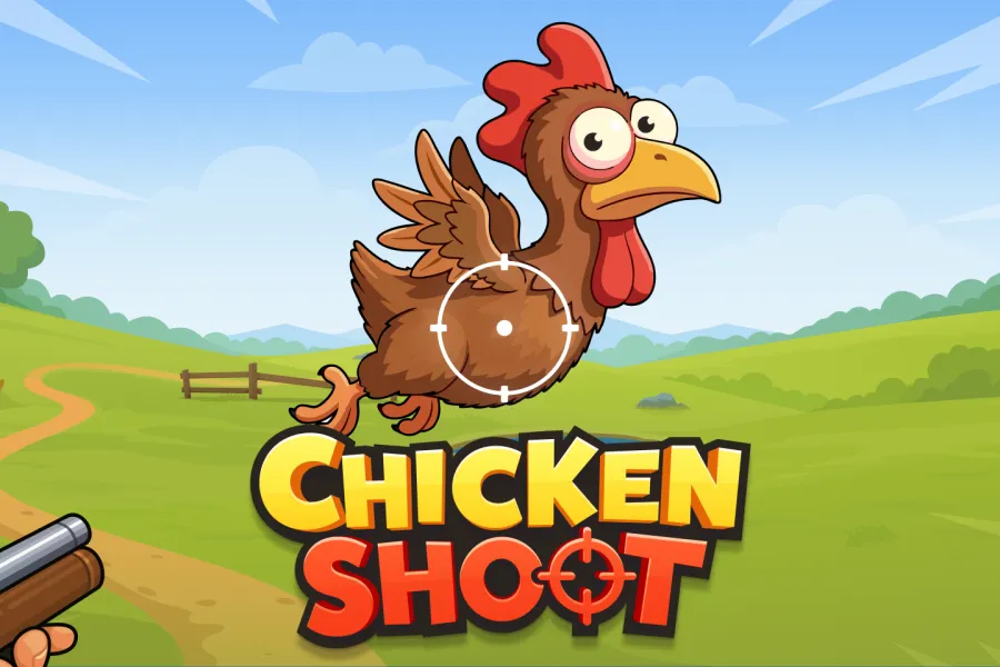 Pantalla promocional de un juego tipo chicken shot con estética arcade y multiplicadores visibles