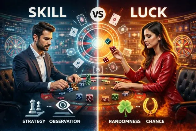 Ilustración sobre el equilibrio entre habilidad y suerte en los juegos de casino en vivo