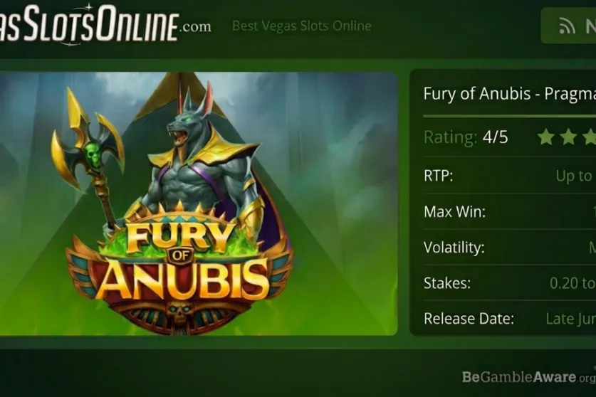 Captura de la interfaz de Fury of Anubis con su cuadrícula 6x5 y símbolos del juego