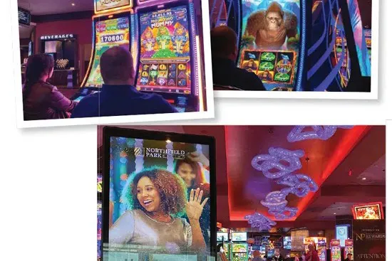 Espacio interior del recinto con áreas de entretenimiento y servicios del racino
