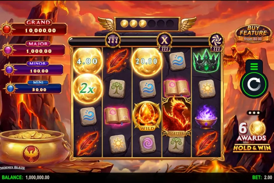 Imagen principal de Phoenix Blaze, la tragamonedas de Microgaming ambientada en fuego y volcanes