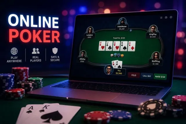 Mesa de póker online representada en una ilustración digital