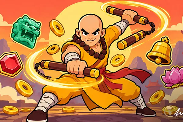 Imagen principal de Nunchucks, la tragamonedas de NetEnt ambientada en monjas combatientes con funciones especiales y rondas bonus